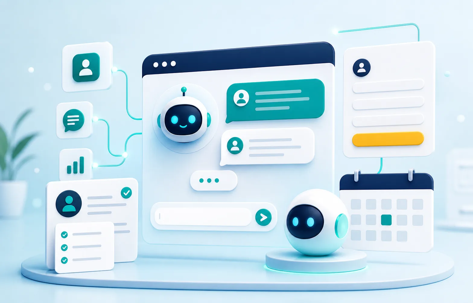 AI chatbot interface with lead capture and booking elements