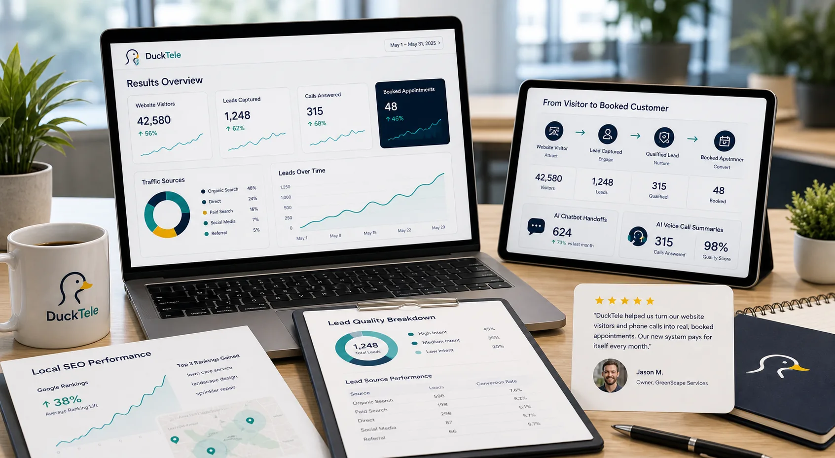 Local SEO checklist connecting focused service pages, search visibility, calls, forms, and qualified leads